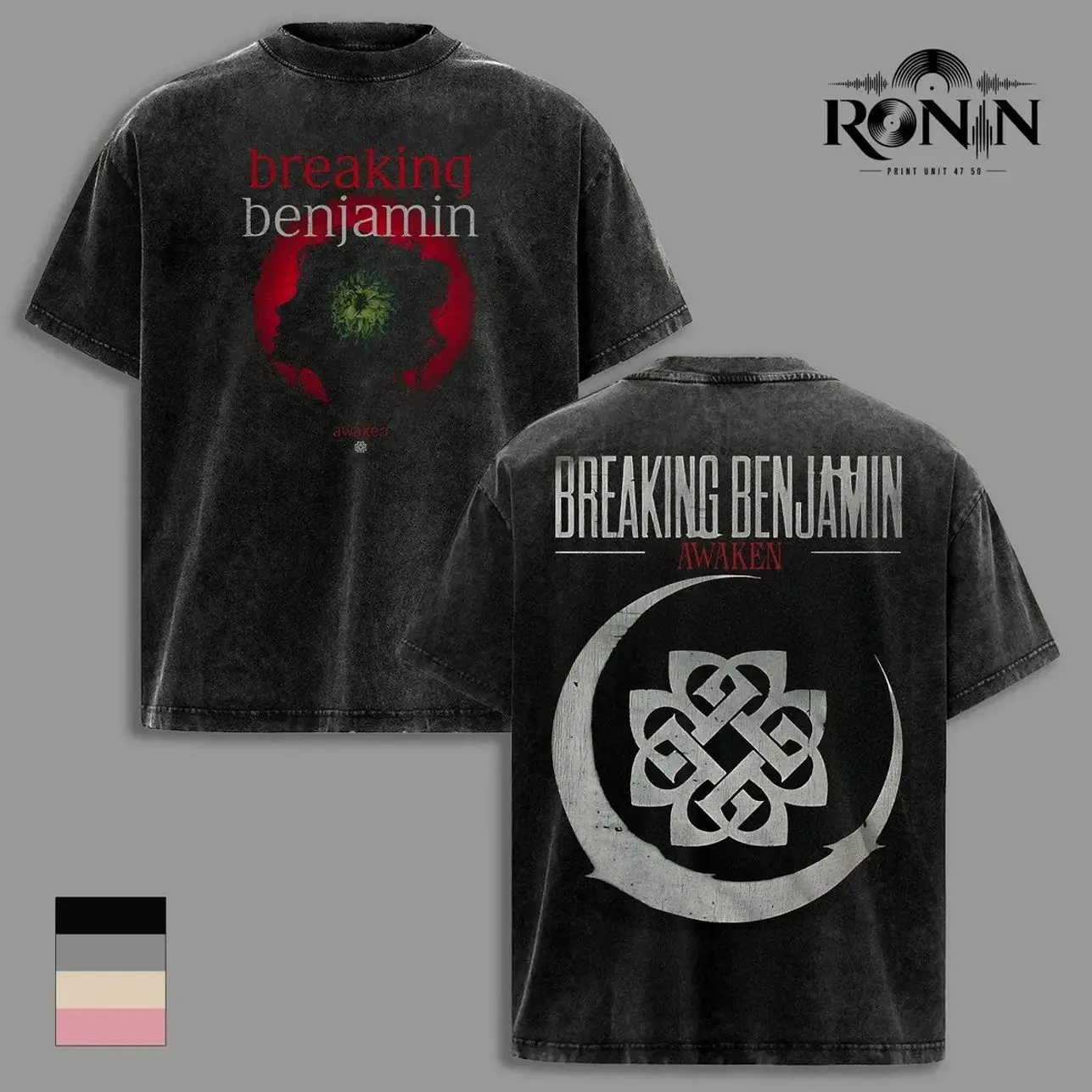 Breaking Benjamin Awaken Vintage Washed Graphic T Shirt, Alternative Rock Band Tee, Pink Acid Wash Oversized Heavy Cotton Music Shirt for Men Women 5G5