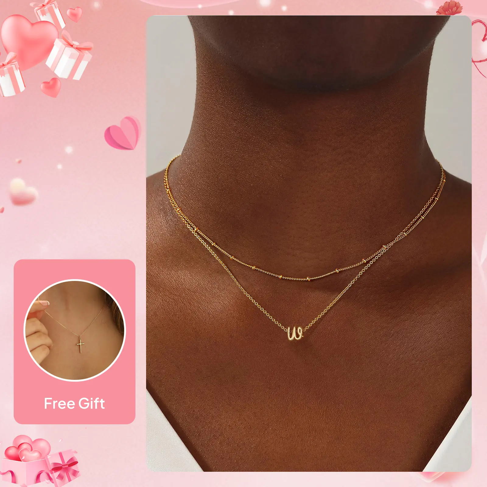 Turandoss 14K Gold Plated Layered Initial Necklace for Women - Cursive Letter Necklace Stack Birthday Easter Gifts for Women Teen Girls Jewelry