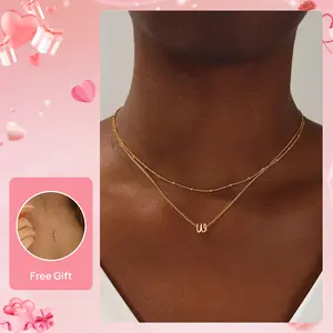 Turandoss 14K Gold Plated Layered Initial Necklace for Women - Cursive Letter Necklace Stack Birthday Easter Gifts for Women Teen Girls Jewelry