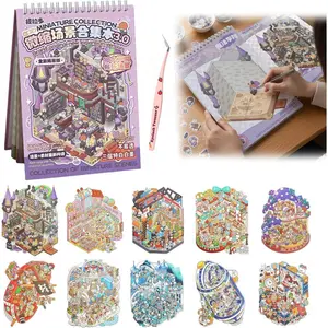 3.0 version Tilado Miniature Scene Collection Book 3.0 - 15 Sticker Sheets, 10 Backing Cards, 10 Reference Images, 1 Tweezers, 3D Miniature House Crafting Kit for DIY Collages, Art Stickers, Housewarming scrapbook suppliesvalentine's gift for bf