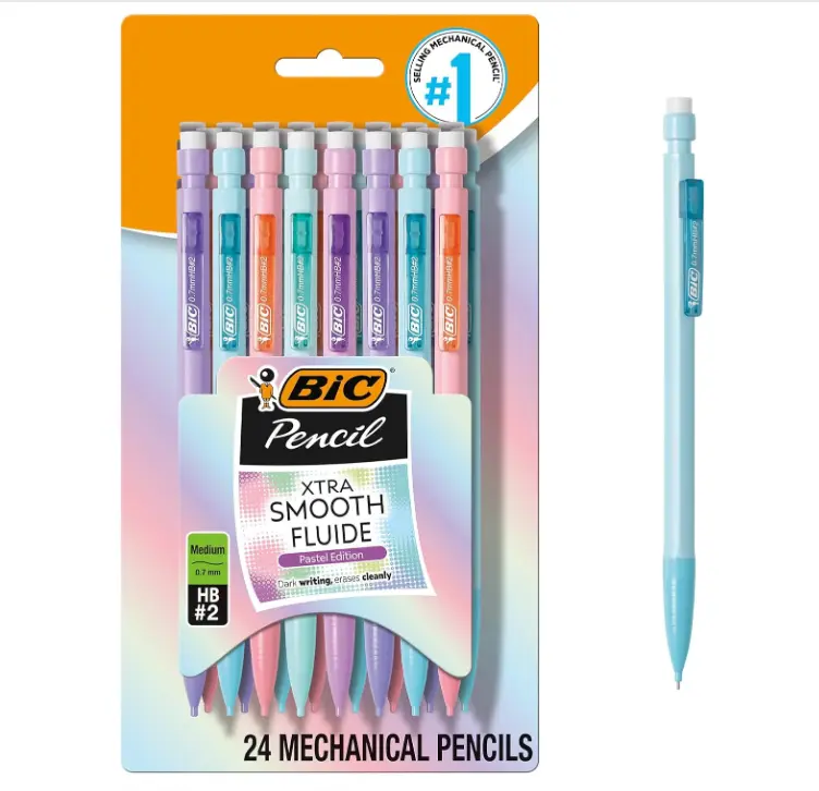BIC Xtra-Smooth Pastel Mechanical Pencils, Medium Point, 0.7mm, 24-Count
