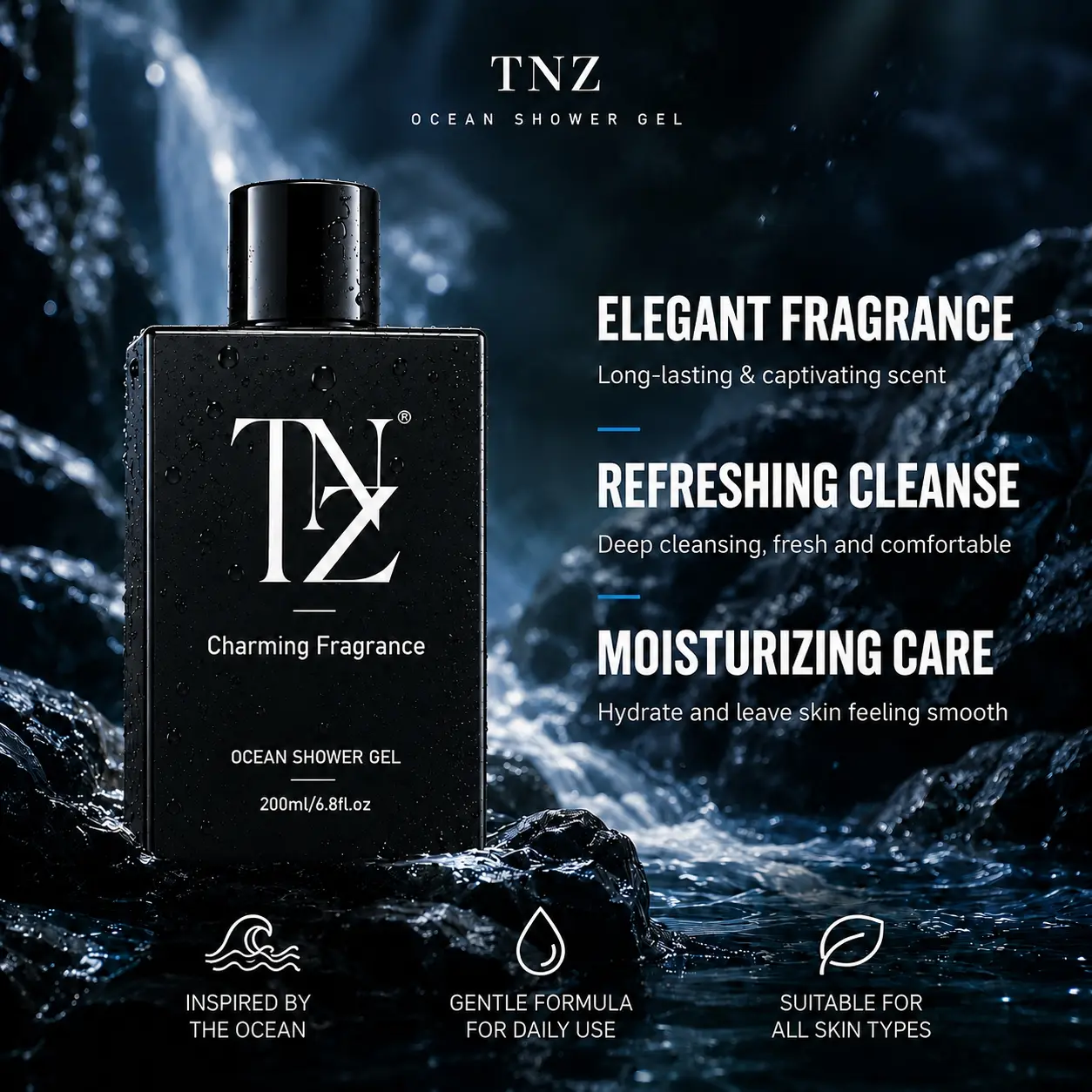 TNZ Men’s Body Wash – 24H Long-Lasting Ocean Fresh Scent, Amino Acid & Aloe Vera Hydrating Shower Gel, Deep Cleansing & Moisturizing Body Wash for Men, Back to School