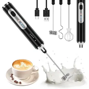 Milk Frother Wand Rechargeable, Handheld Coffee Drink Mixer Frother  Maker with 3 Heads 3 Speed for Lattes, Cappuccino, Frappe, Matcha, Hot  Egg Black (Black)