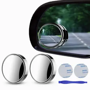 2 PCS Blind Spot Mirrors, 2" Round HD Glass Convex 360° Wide Angle Side Rear View Mirror with ABS Housing for Cars SUV and Trucks, Silver