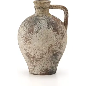 Ceramic Rustic Farmhouse Vase,8.25 inch Terracotta Vase with Handle,Neutral Clay Pot Vases Decorative Vase for Living Room,Table,Shelf Decor(Brown,M)