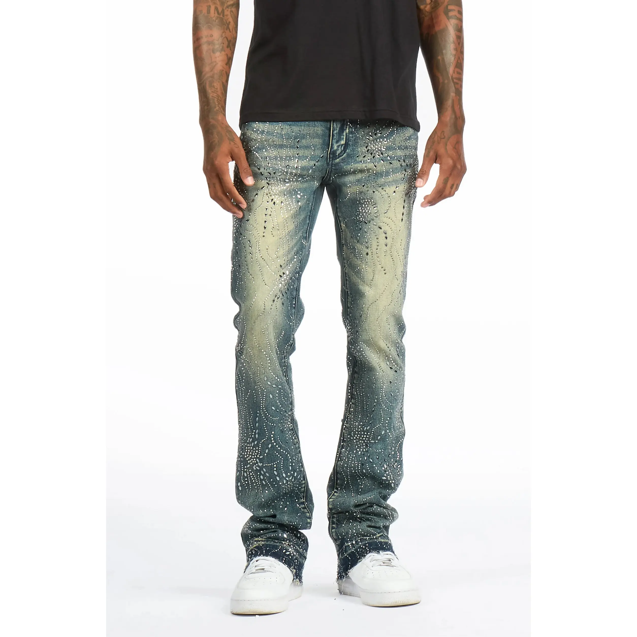 Izai Dark Blue Rhinestone Stacked Fit Jean