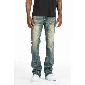 Izai Dark Blue Rhinestone Stacked Fit Jean