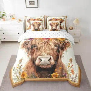 Highland Cow Comforter Set with Sheets Kids Farmhouse Bed in a Bag for Boys Girls Teens Brown 7 Pieces Bedding Set