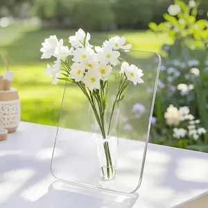 Unique Frame Flower Vase, 8x6 Inch Transparent Acrylic Single Stem Vase, Table Centerpiece Decor, Simple Home Decoration, Cute Floral Arrangement