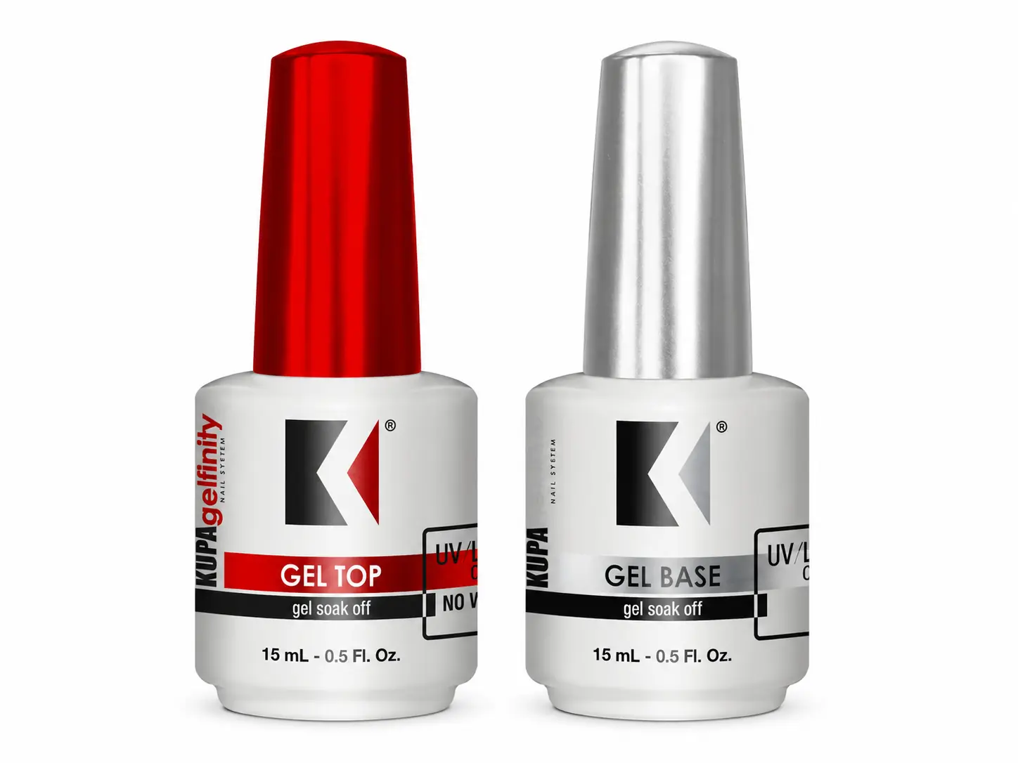 Gel Top and Base Coat Set with No Wipe Formula, Soak Off & UV/LED Cured for Professional Manicures, 2-Piece Nail Care Kit (15ml)