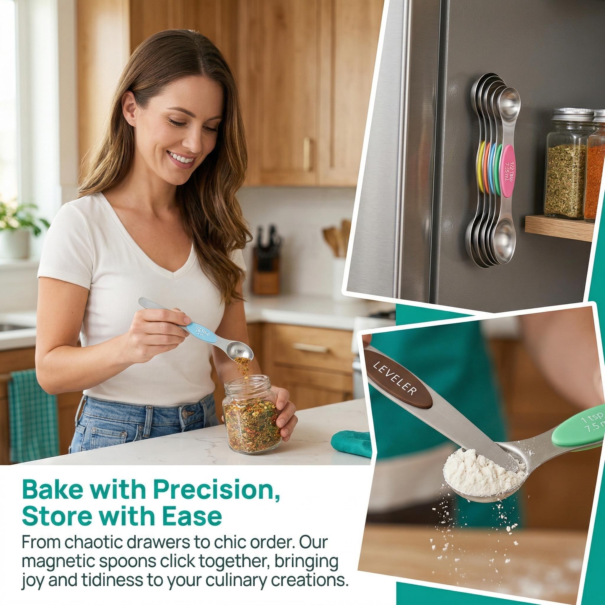 Modern Stainless Steel Magnetic Measuring Spoon Set, Household Food Grade Kitchenware Measuring Spoon, Home Essentials Kitchen Gadgets Double-ended Coffee & Baking Tool, Accurate Scale Measuring Utensils, Home Kitchen Cooking Gadgets