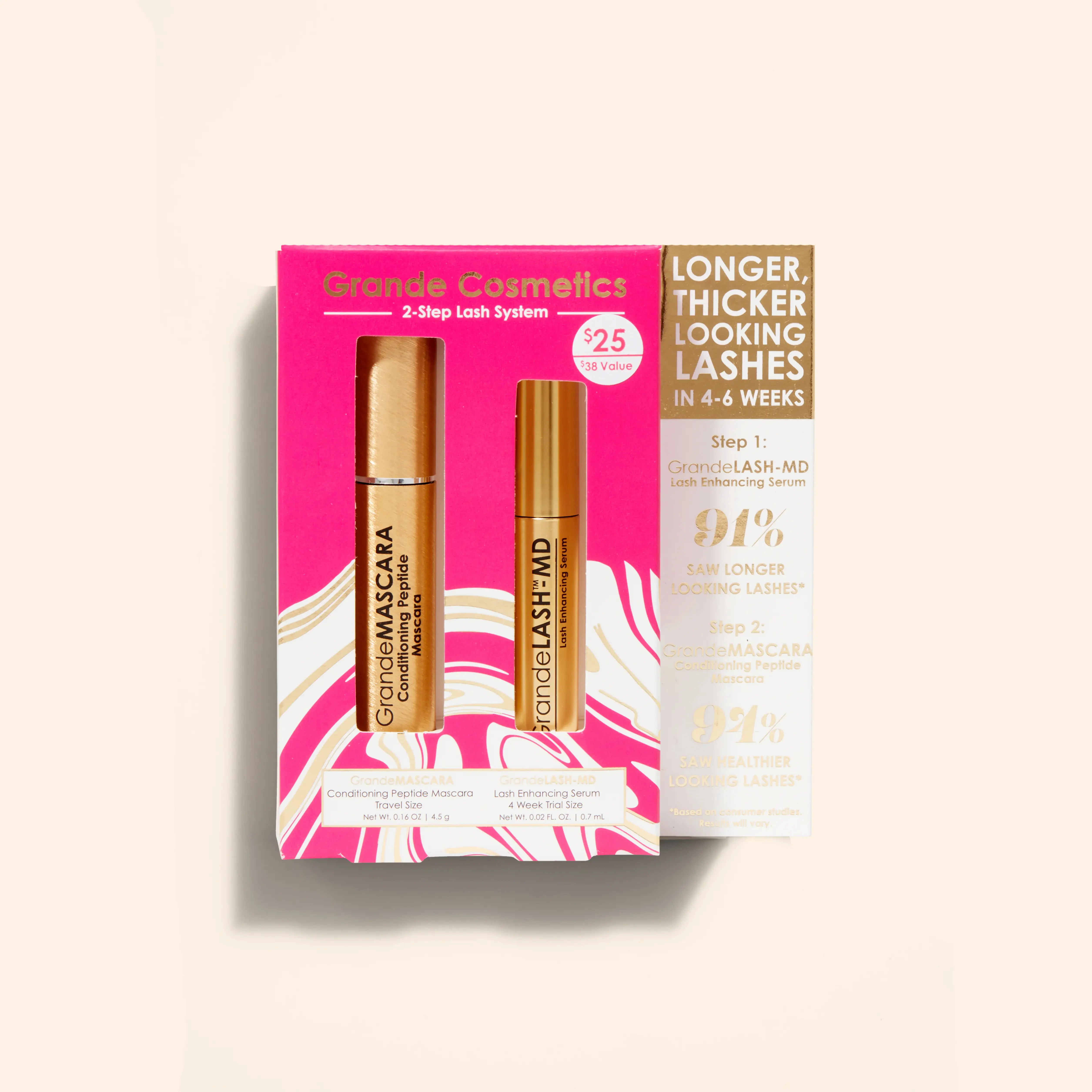 Granada Cosmetics 2-Step Lash System - Longer, Thicker Looking Lashes in 4-6 Weeks - Peptide & Serum Formula - Lengthening Mascara Kit Makeup