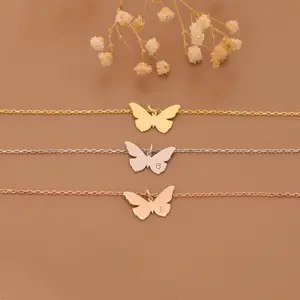 Custom Letter Gold Butterfly Necklace, Custom Butterfly Necklace, Butterfly Letter Necklace, Personalized Silver Pendant