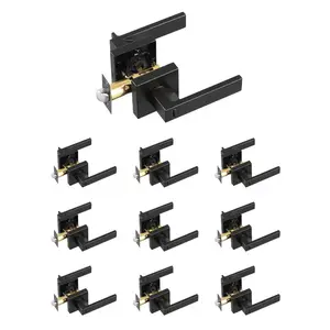Fathersdaygift 10-Pack Matte Black Zinc Alloy Interior Door Handle Hardware, Reversible Left/Right Keyless Entry Lock Lever, 45° Rotation, Adjustable Latch, Square Privacy Knobs, Universal-Fit Door Security Lock for Bedroom, Bathroom, Privacy Door Knobs