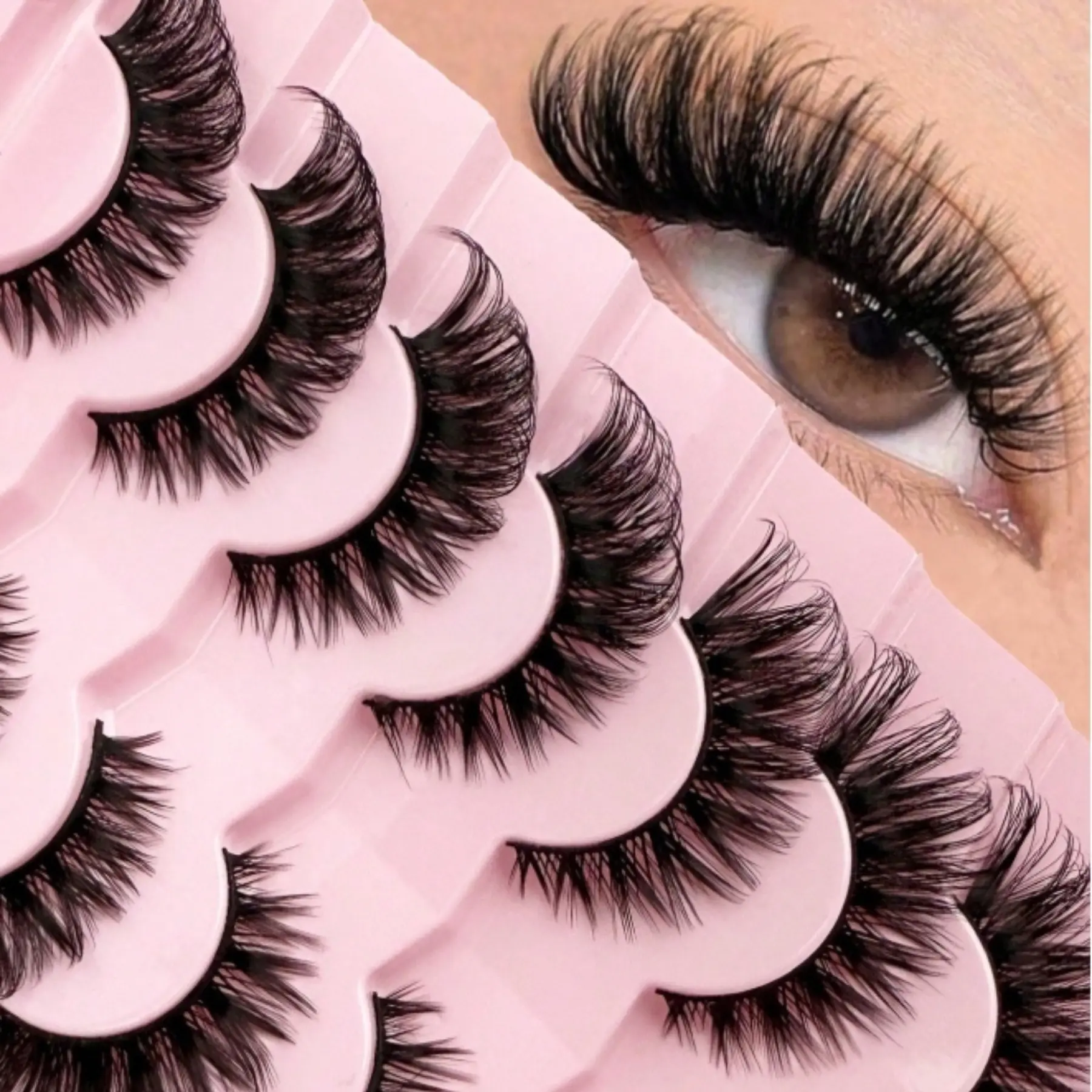 7 Pairs Of Mink Natural Style False Eyelashes, Fake Eyelashes, Classic Russian Curly Eyelashes Artificial Mink Eyelashes, Soft Eyelashes Wrap Eyelashes, Eyelash Extensions, False Eyelash Set