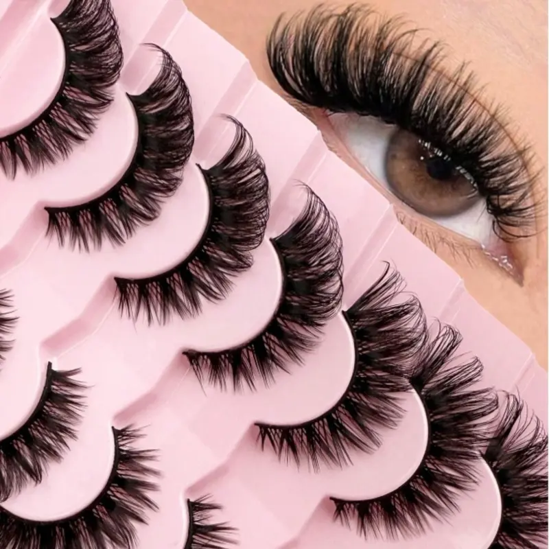 7 Pairs Of Mink Natural Style False Eyelashes, Fake Eyelashes, Classic Russian Curly Eyelashes Artificial Mink Eyelashes, Soft Eyelashes Wrap Eyelashes, Eyelash Extensions, False Eyelash Set