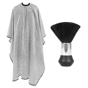 Professional Hair  Cape with  Duster Brush, Large Size Salon Barber Cape for Men, Women and (White with Five-line Stripe)