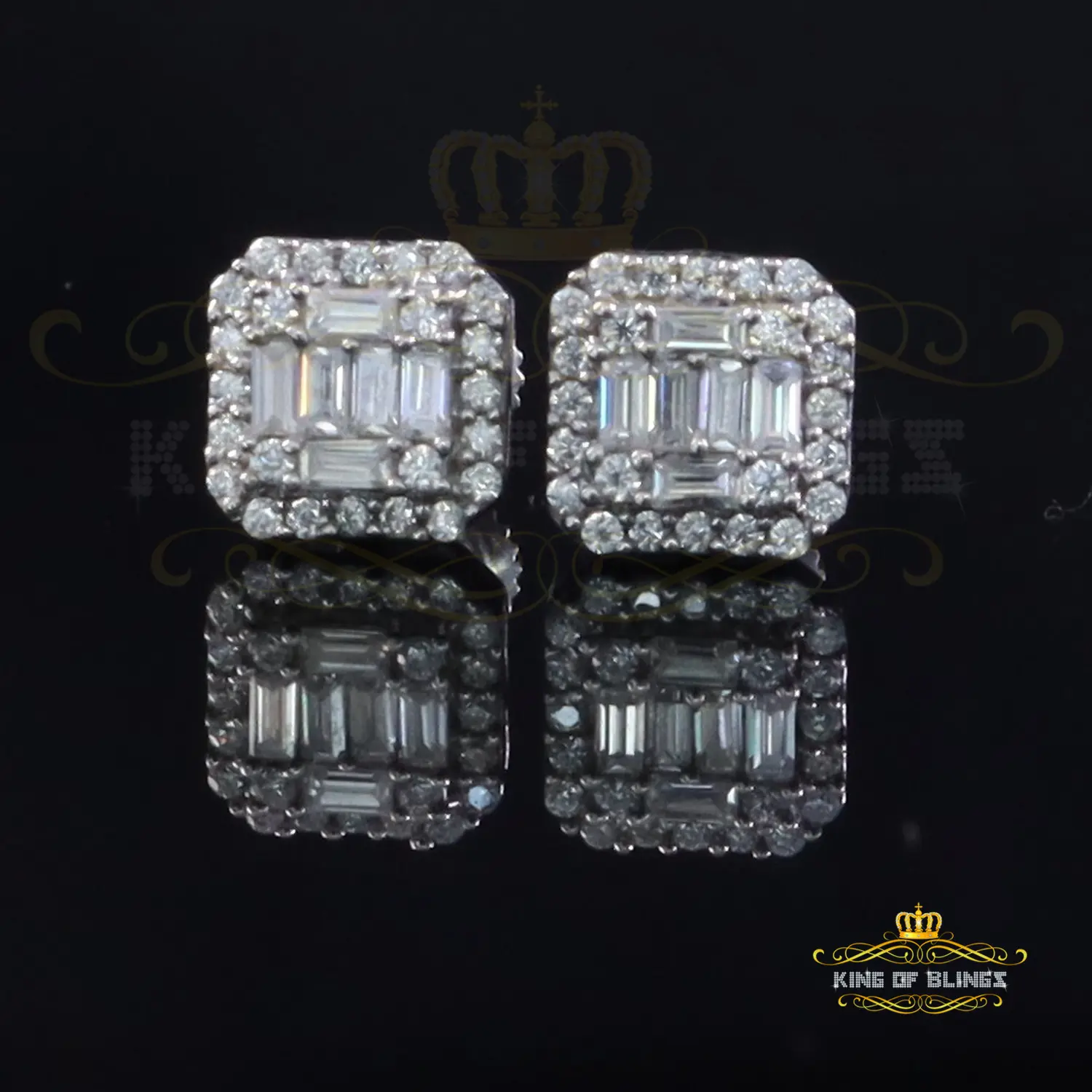 King of Bling's 10K Gold Plated White 0.25ct VVS 'D' Moissanite Square Stud Earrings