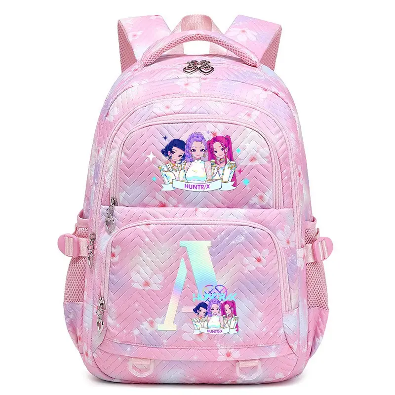 Korean-Style 26-Letter Print Witch Girl Double-Shoulder Backpack, Large-Capacity Fashionable Student School Bag