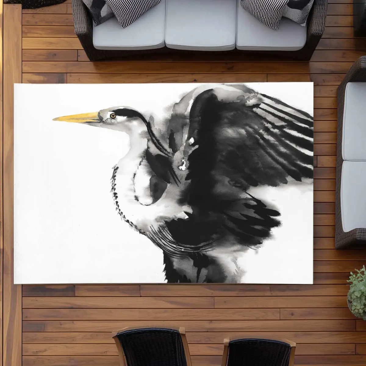 Begin Home Decor C1ROAR57ZK6NNJ 5 x 7 ft. Heron Bedroom Wildlife Outdoor Rectangle Area Rug - Home Decor Accent