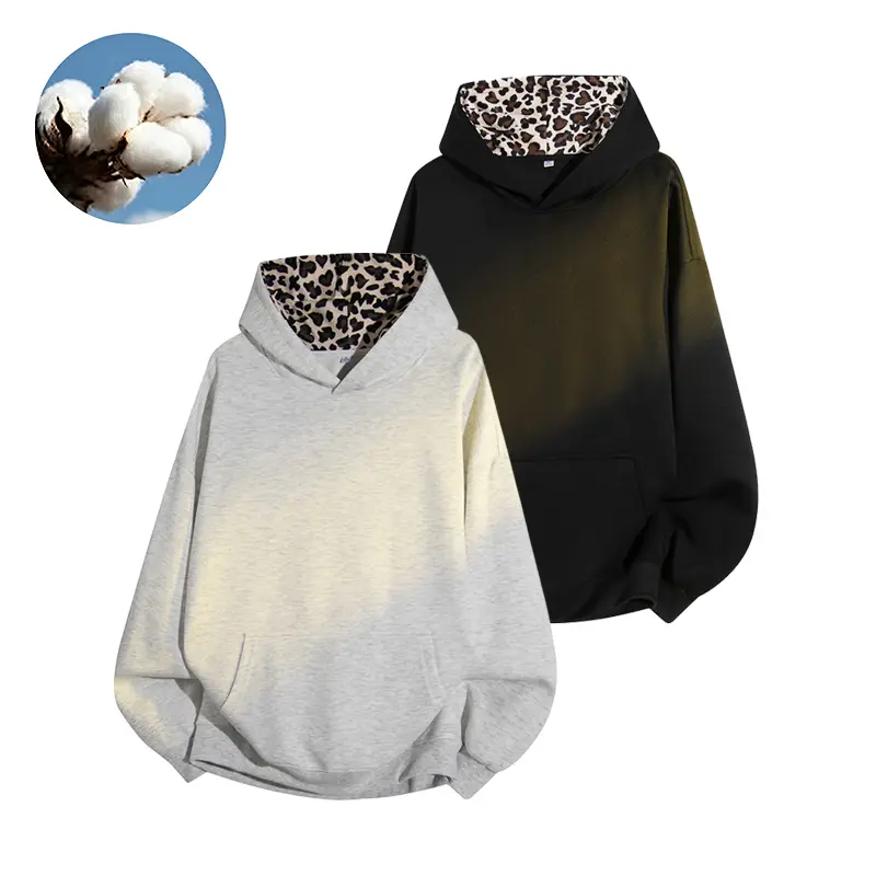 Men's new leopard print casual loose trend hoodie - a comfortable and breathable sweater, ideal for streetwear and daily casual wear, this sweater is an essential fashion item in men's wardrobes., Casual Cozy Sweatshirt, Polyester