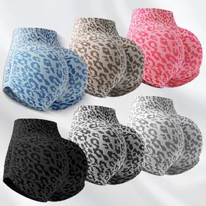 fitness yoga butt 2pcs High Waist Tummy Control Leopard Print Yoga Shorts for Women, Butt-Lifting, Tight-Fitting, Outdoor Running, Peach Fitness Shorts, Two-Piece Set