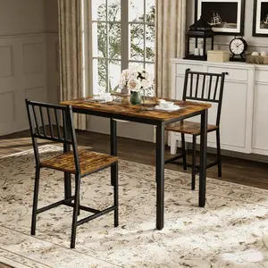 Dining Table Set, Bar Table with 2 Dining Benches, Kitchen Table Counter with Chairs, Industrial for Kitchen Breakfast Table, Living Room, Party Room, Rustic Brown and Black,35.4″L x23.6″W x 29.7″H