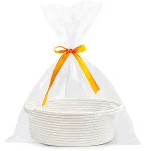 Small Woven Basket with Gift Bags and Ribbons Durable Baskets for Graduation Gifts Empty Small Rope Basket for Storage 12"X 8" X 5" Baby Toy Baskets with Handles, White