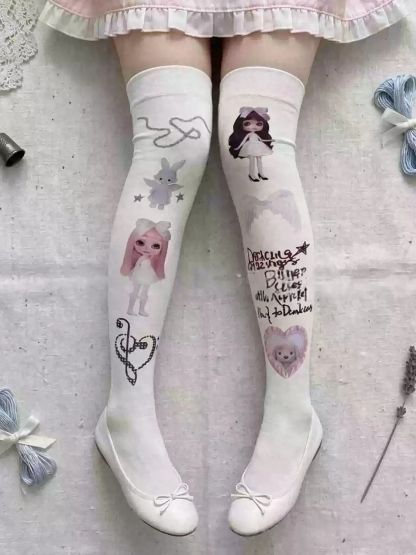 Cute Doll Illustration Print Socks, Millennium Over-The-Knee Long Socks, Girl Style Fashion Essential, Summer Socks, Happy Socks