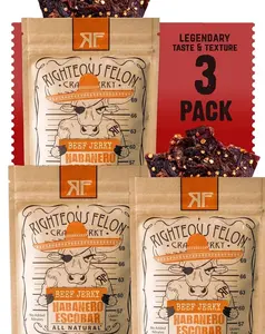 Righteous Felon Beef Jerky - Habanero Escobar Flavor - All-Natural - Locally Sourced & Dried Beef Jerky - Low-Sugar, High-Protein, Healthy Snacks - 2 Ounces, Pack of 3
