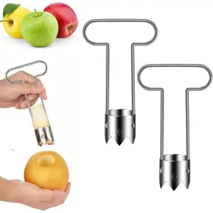 2Pcs Red Bell Pepper Seed Corer, Upgraded T Shaped Vegetable and Fruit Corer Stainless Steel Tomato Apple Seed Remover Tool Practical Kitchen Gadget for Removing Fruit & Vegetable Core