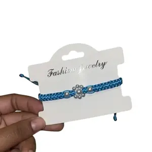 Brazalete Macramé Turquesa con Flor de Perlas Fashion Jewelry Azul con Perlas de Moda