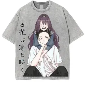 Kaoruko Waguri & Rintaro Tsumugi Oversized Washed Anime Tee – Double Printed Streetwear Shirt – Kaoru Hana wa Rin to Saku