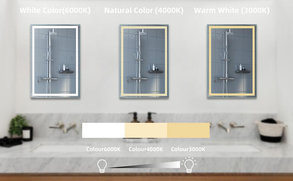 【GARVEE】LED Bathroom Mirror, 24x40Inch Front and Backlit, 3 Colors Dimmable, CRI>90 Double Lights, Enhanced Anti-Fog, Wall Mount Lighted Mirror, Horizontally/Vertically Mounted