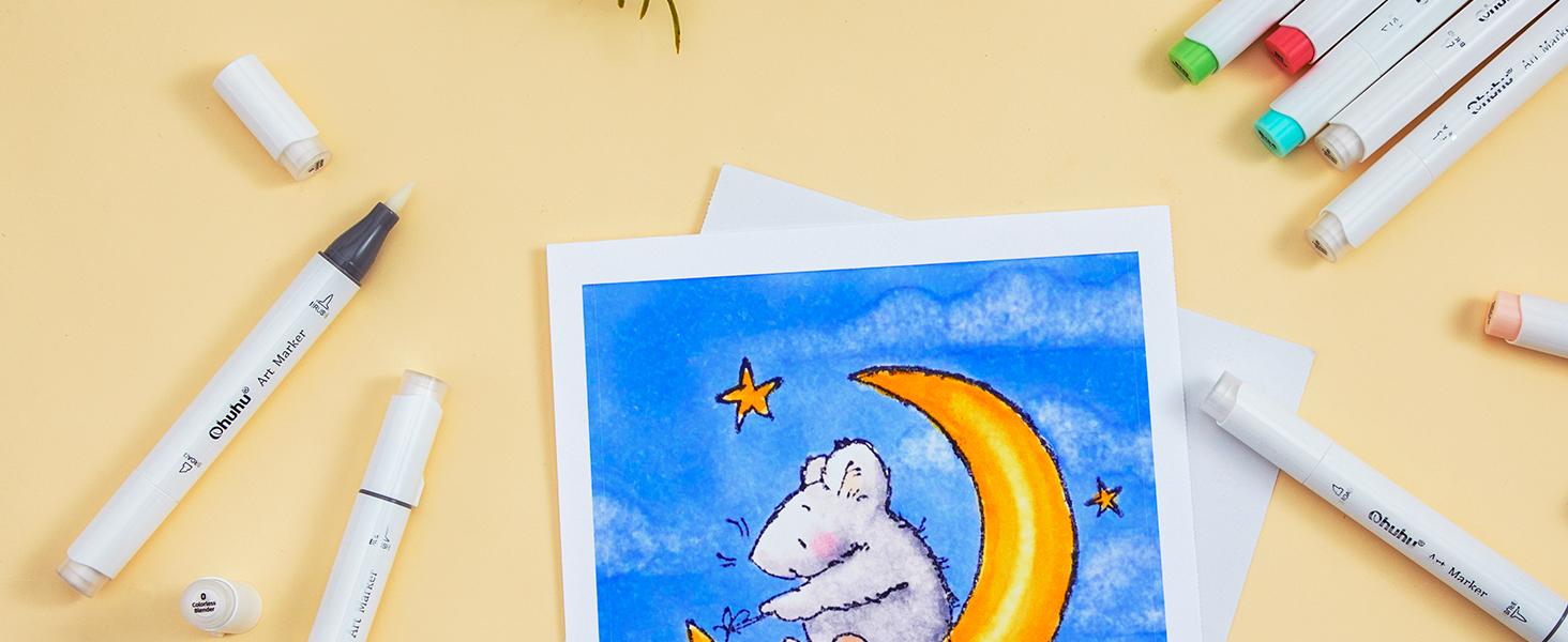 Ohuhu Colorless Blender Marker, Pack of 6 Alcohol Based Ink No.0 Clear Blender Brush for Adding Highlights Textures, Erasing Mistakes