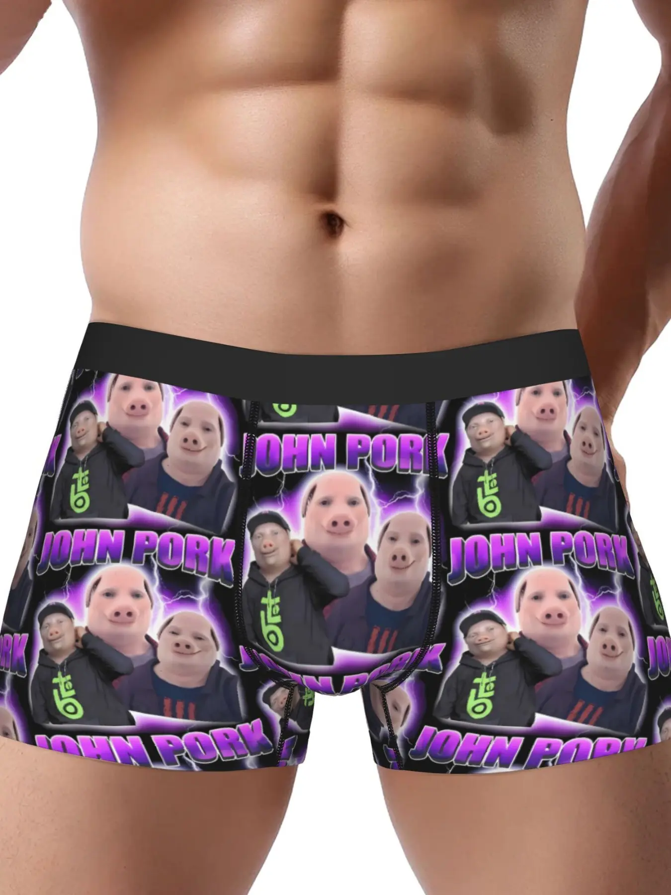 John Pork Meme Brain Rot Brainrot Casual Underwear Men Polyester Briefs Underpants Stretchy Boxer Briefs, Graphic All Over Print Boxershorts