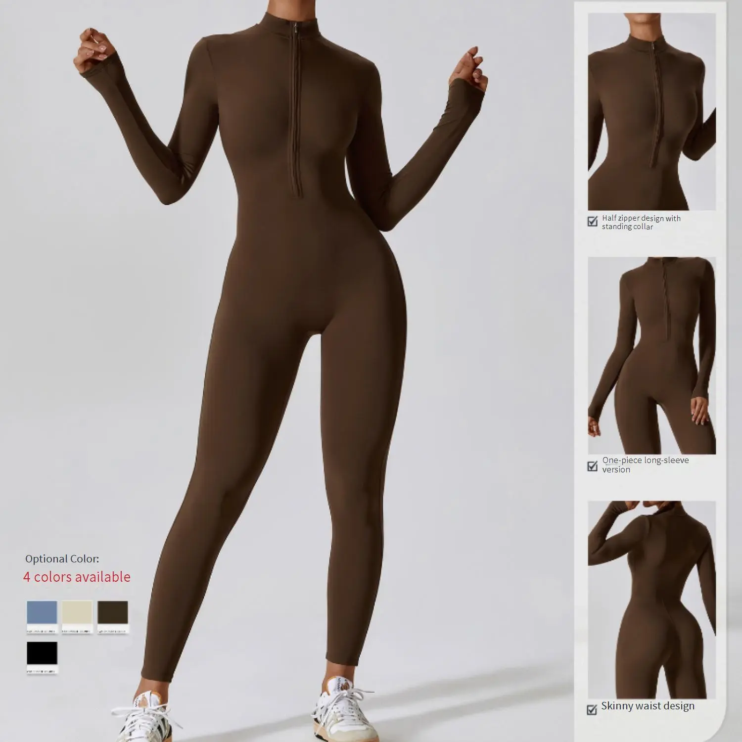 【Lomanray Active】Zippered nude long-sleeved yoga jumpsuit high-intensity fitness sports jumpsuit 8306