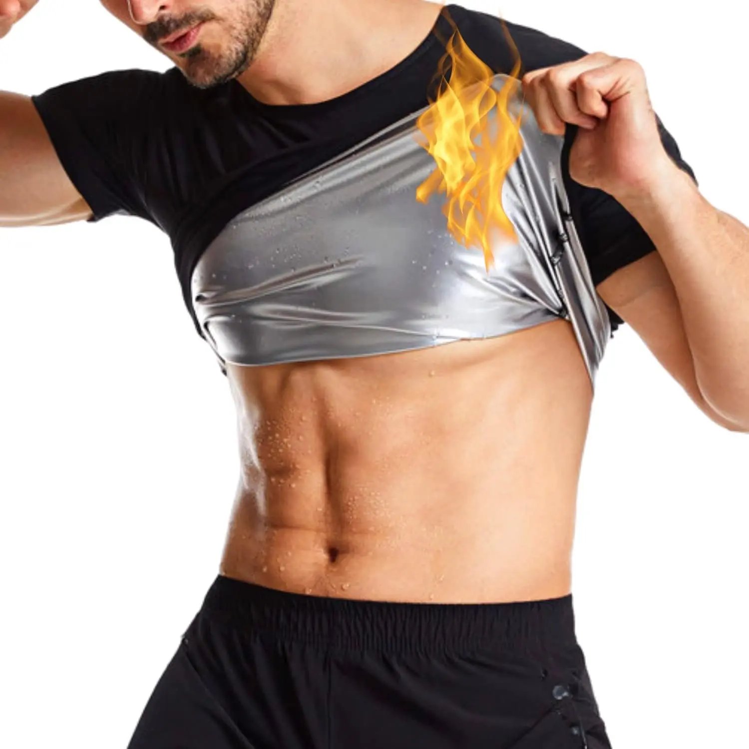 Sauna Shirt for Men Sweat Suit Short Sleeve Compression T-Shirt Gym Body Shaper Shirts for Workout Sports Exercise summerwins
