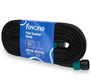 FEVONE 25 ft x 1/2" Flat Soaker Hose, Flexible Drip Hose for Garden Irrigation System, Saves 80% Water, Heavy Duty Leak-Free Watering Hose, Sprinkler Alternative, Lightweight Coil Design