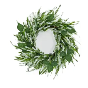20" Frosted Lavender Rose Leaf Wreath | Winter Front Door Wreath | Artificial Greenery Wreath for Christmas Home Decor