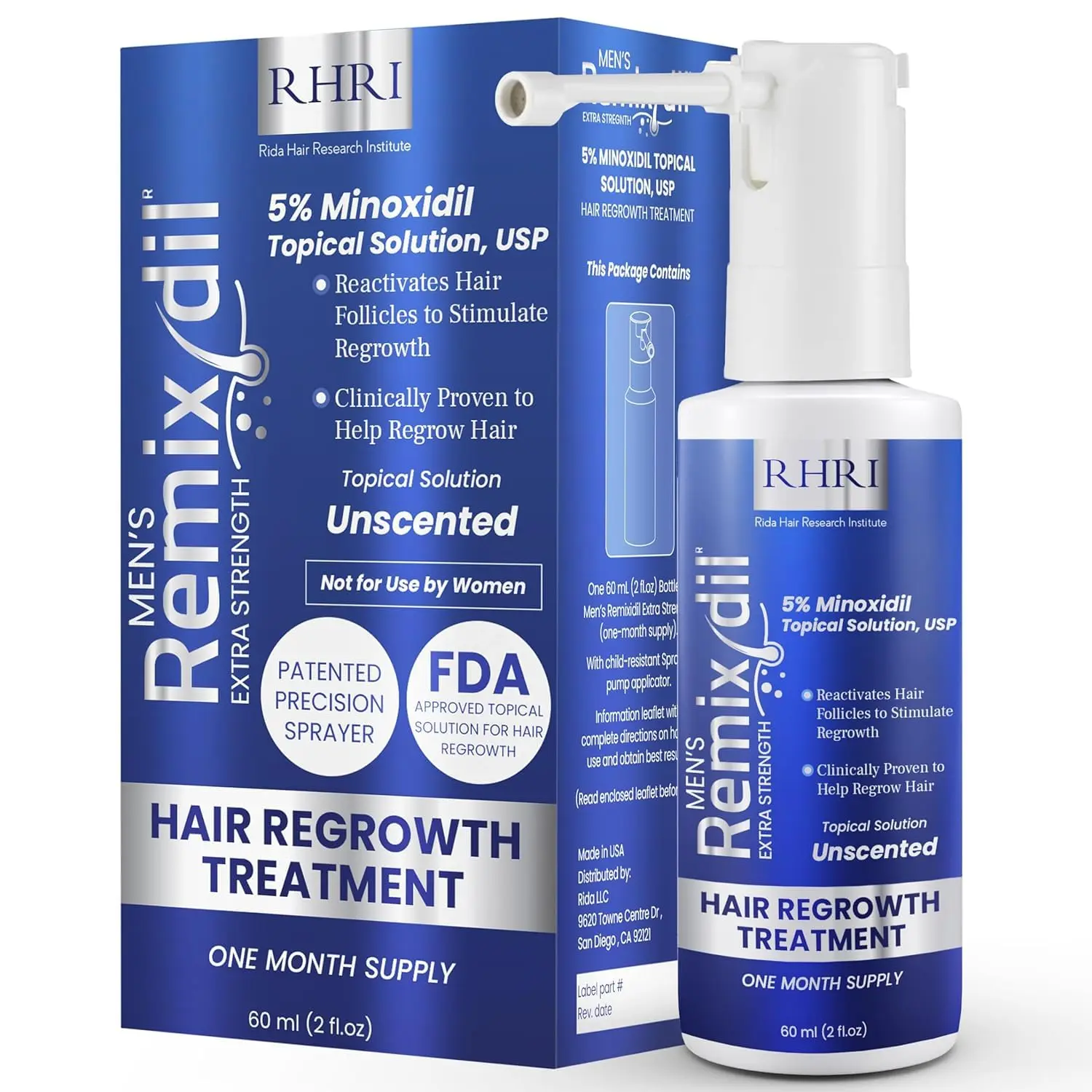 5% Minoxidil for Men Hair Regrowth Spray – Minoxidil Thicker & Fuller Topical Solution for Hair Loss Treatment, Follicle Reactivation - 60 ml (Pack of 2)