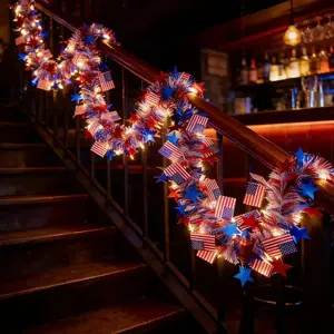 Independence Day Theme String Lights, Light Up Garlands, Blue Star Shaped Flag Decorations, Battery Operated, July 4th Parade Decoration, Versatile Usage, Outdoor Party Decorations