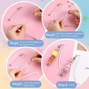 10pcs Silvery Beadable Bookmarks DIY Metal Blank Bar Bookmark For Beads Modern Beaded Bookmark Craft Jewelry Pendant Charm Gift For Book Lovers