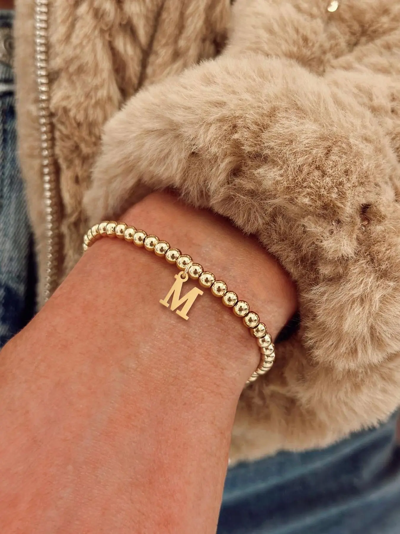 Initials Pendant Bracelet, Fashionable Beaded Letter Link Bracelet for Women & Girls, Trendy All-match & Exquisite Personalized Jewelry for Birthday Gift