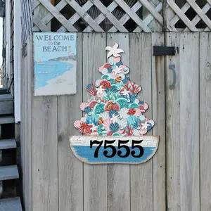 Designocracy MA81931492-12 12 in. Coastal Tree Boat House Number Sign Decor