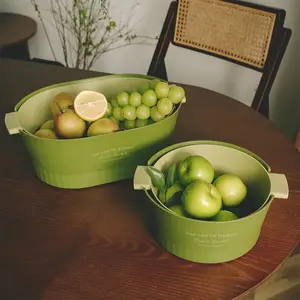 Simple Double-Layer Fruit and Vegetable Draining Basket for Home Kitchen Cleaning