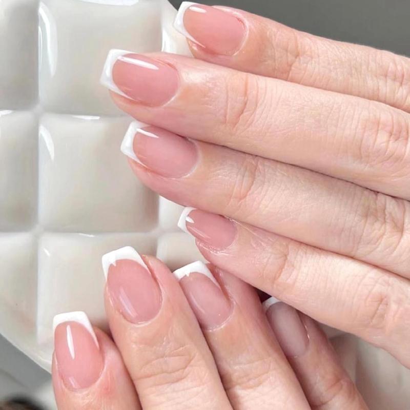 French Glossy False Press on Nails, 120pcs Short Square Fake Nails for Women, Artificial Ballerina Coffin Nail Tips, Full Cover Colorblock False Nail, Nail Art Diy