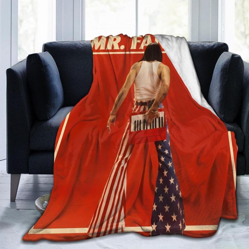 Mr Furry Blanket 70s 80s Retro Music Theme with Iconic Logos Mr Fantasy Album Art All Season Soft Flannel Bedspread Sofa Bed Warm Throw Nostalgic Gift for Fans birthday gift