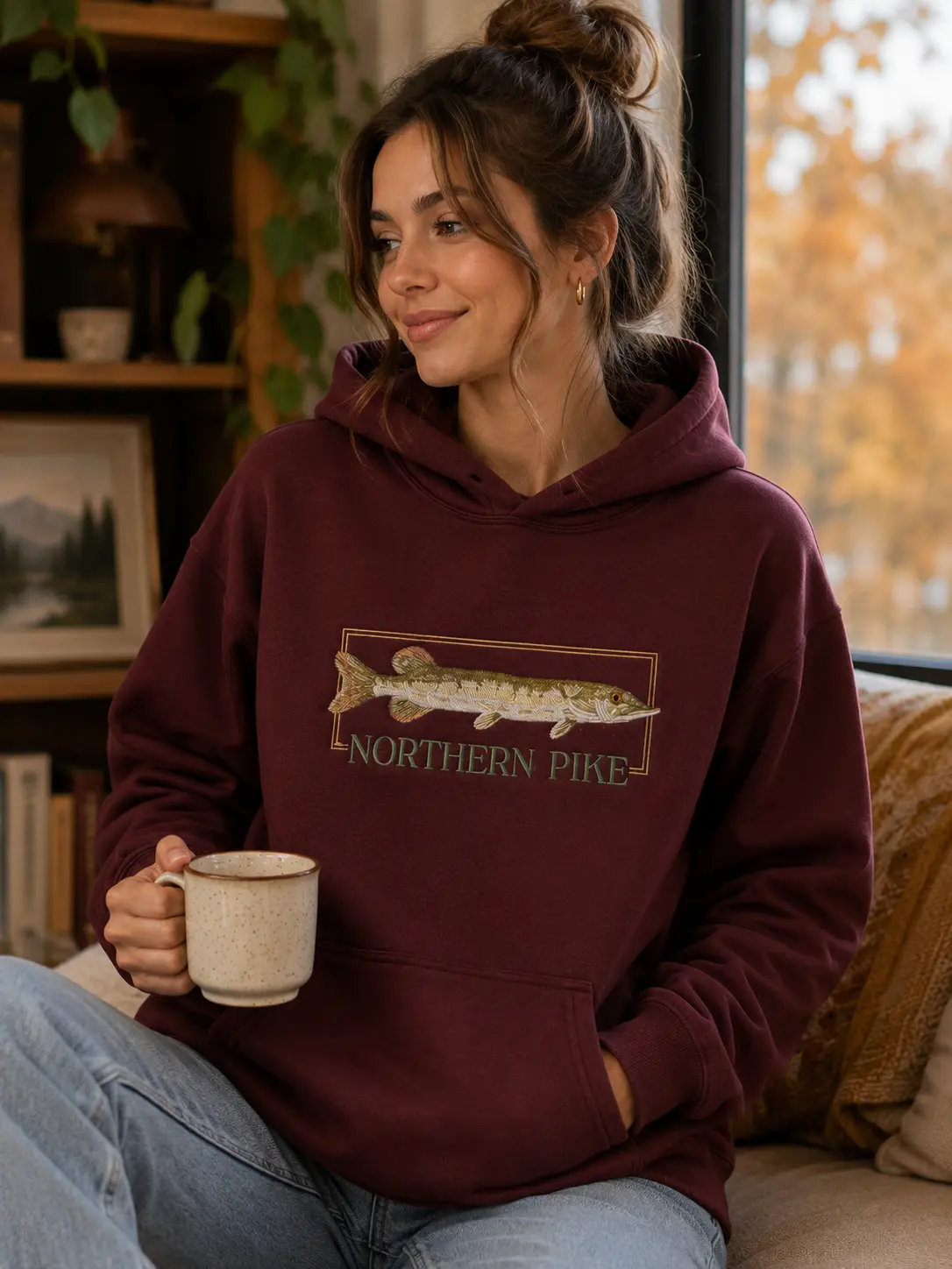 [Multi Styles] Northern Pike Embroidered Hoodie, Fishing Lover Gift, Vintage Fish Graphic Tee, Outdoor Camping Sweater