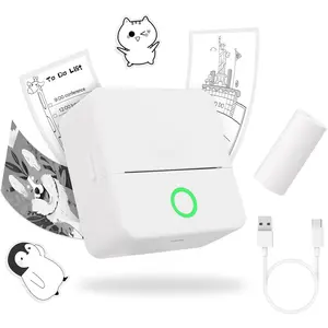 Portable Thermal Pocket Printer Inkless  Mini  Sticker Lable Pictures Print for Scrapbook Journal Sticky Label with 1 Roll Thermal Printer Paper